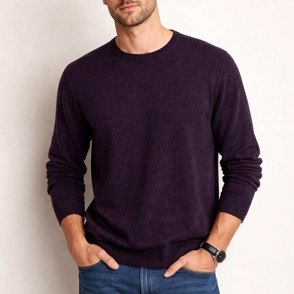 Metropolitan View Mens Purple 100% Cashmere Crewneck Sweater Large Hole Flaw